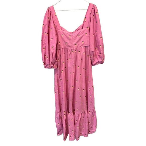 FARM RIO Embroidered Pineapples Midi Dress In Pink (S) - Picture 6 of 10